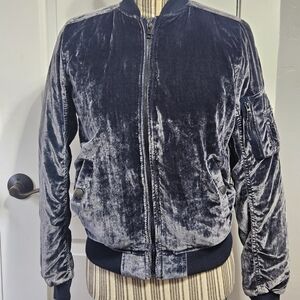 American Eagle Velvet Bomber Jacket - Blue